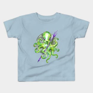 Green Octopus with Purple Trident Kids T-Shirt